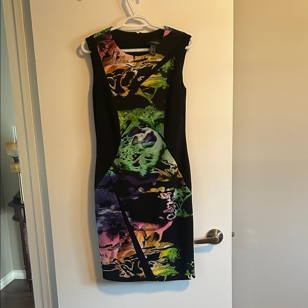 Frank Lyman Design Black and Multicolor Midi Dress